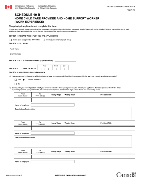Form IMM5910 Schedule 19 B  Printable Pdf