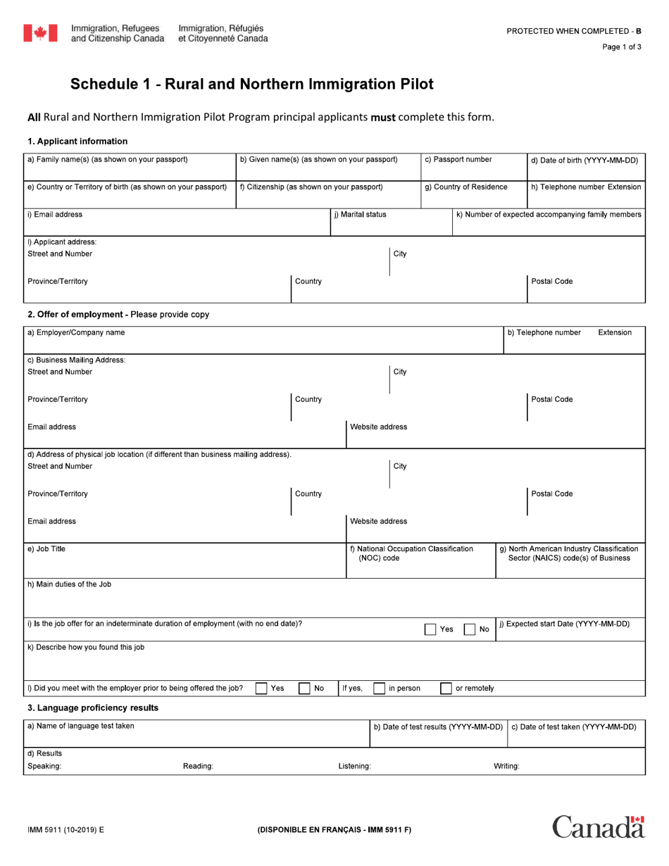 Form IMM5911 Schedule 1 Rural and Northern Immigration Pilot - Canada, Page 1