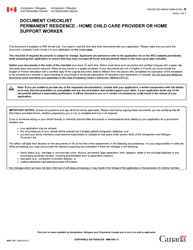 Form IMM5981 Document Checklist - Permanent Residence - Home Child Care Provider or Home Support Worker - Canada