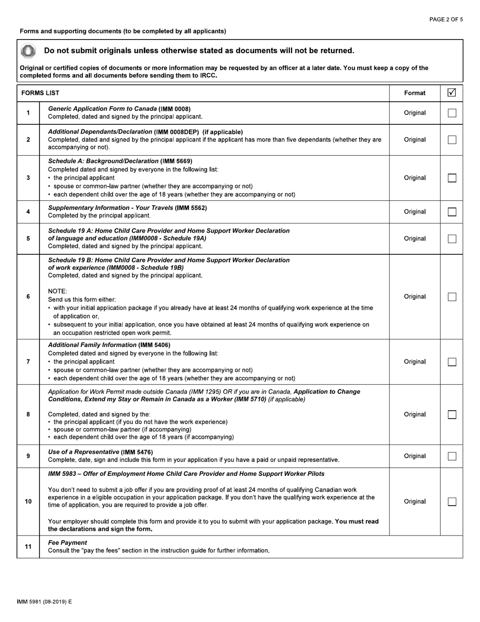 Form IMM5981 Document Checklist - Permanent Residence - Home Child Care Provider or Home Support Worker - Canada, Page 2