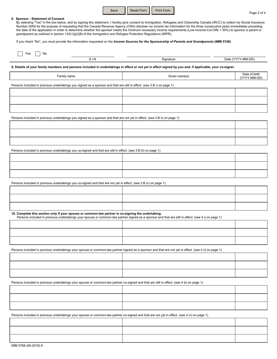 Form IMM5768 Financial Evaluation for Parents and Grandparents Sponsorship - Canada, Page 2