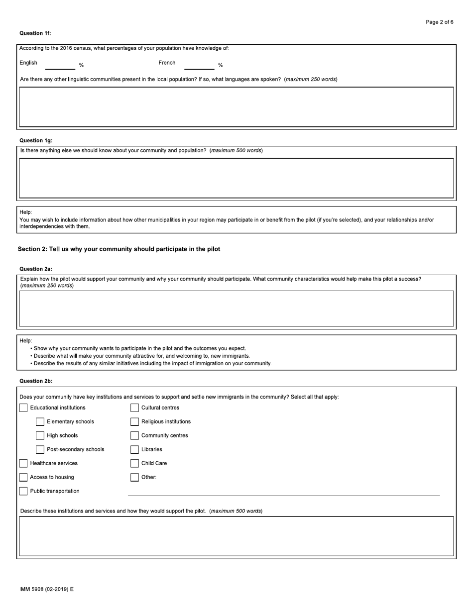 Form IMM5908 The Rural and Northern Immigration Pilot Community Interest Form - Canada, Page 2