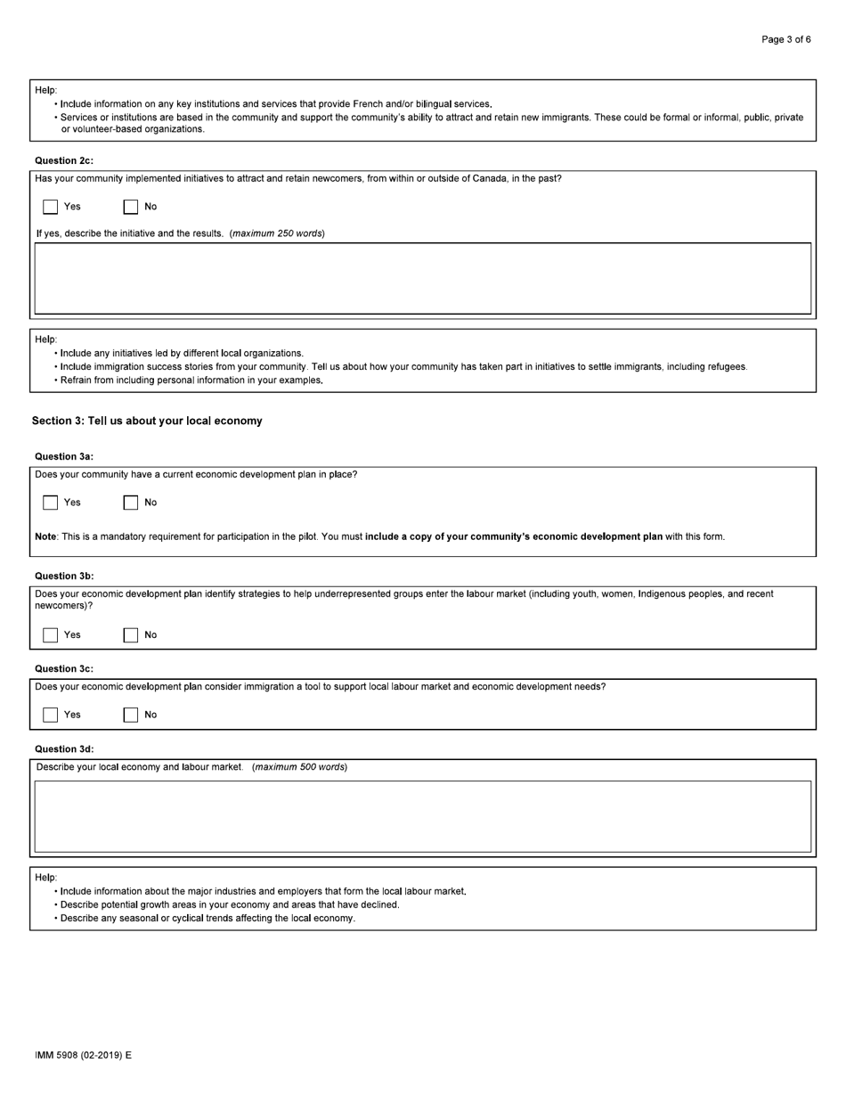 Form IMM5908 The Rural and Northern Immigration Pilot Community Interest Form - Canada, Page 3