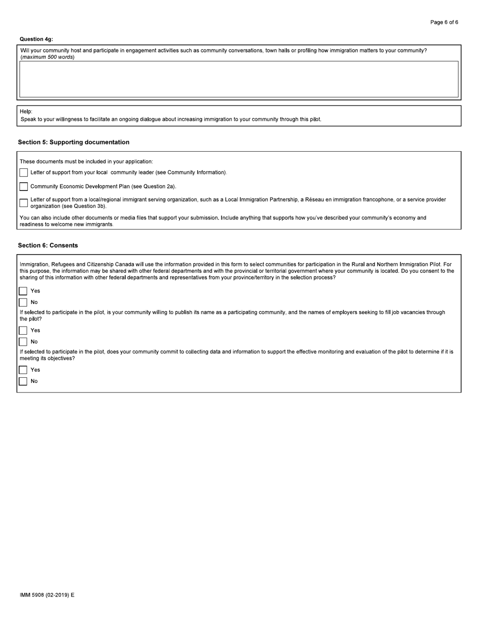Form IMM5908 The Rural and Northern Immigration Pilot Community Interest Form - Canada, Page 6