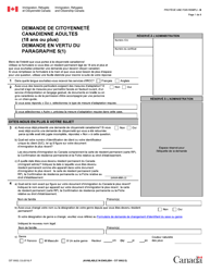 Document preview: Forme CIT0002 Demande De Citoyennete Canadienne Adultes (18 Ans Ou Plus) Demande En Vertu Du Paragraphe 5(1) - Canada (French)