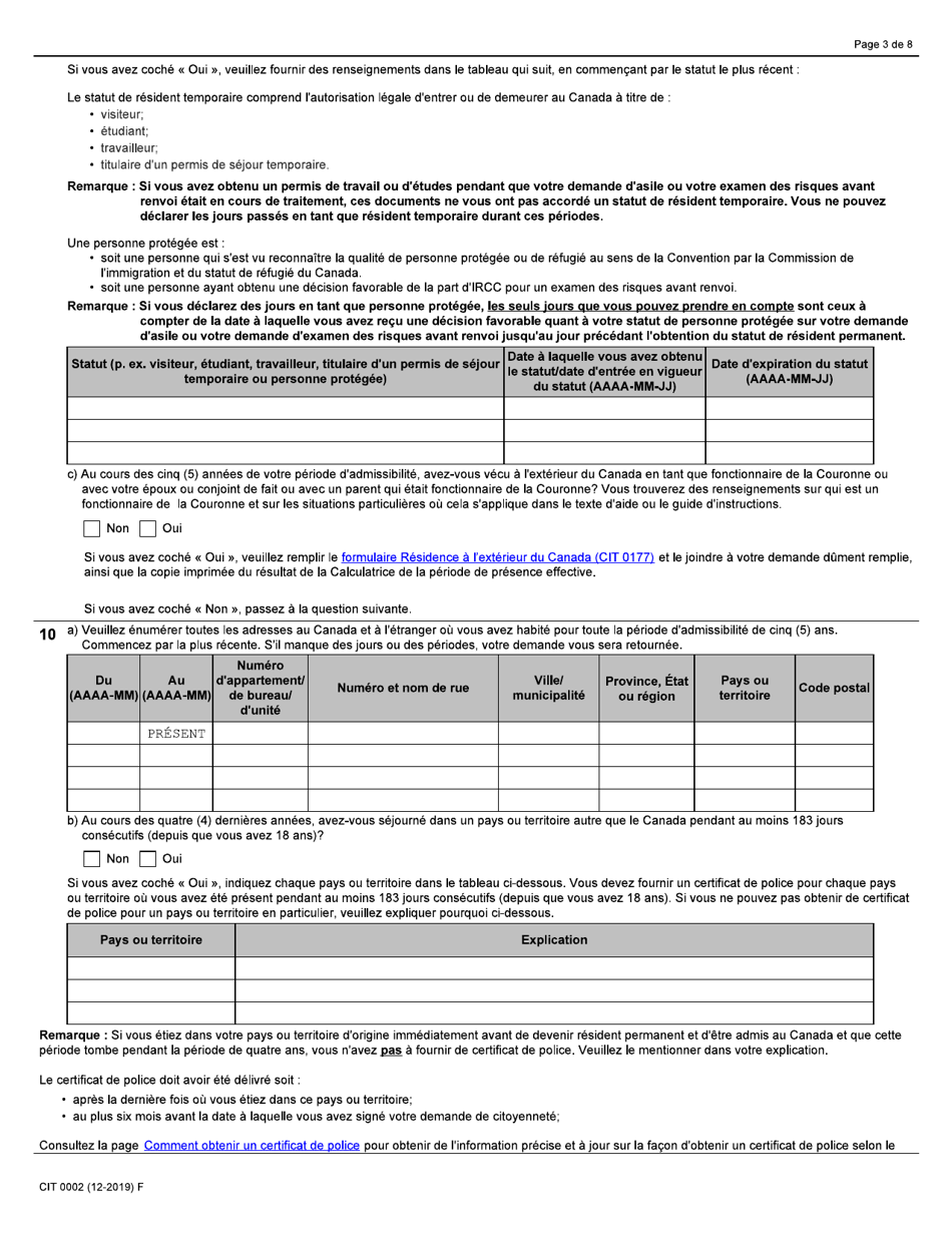 Forme CIT0002 Demande De Citoyennete Canadienne Adultes (18 Ans Ou Plus) Demande En Vertu Du Paragraphe 5(1) - Canada (French), Page 3