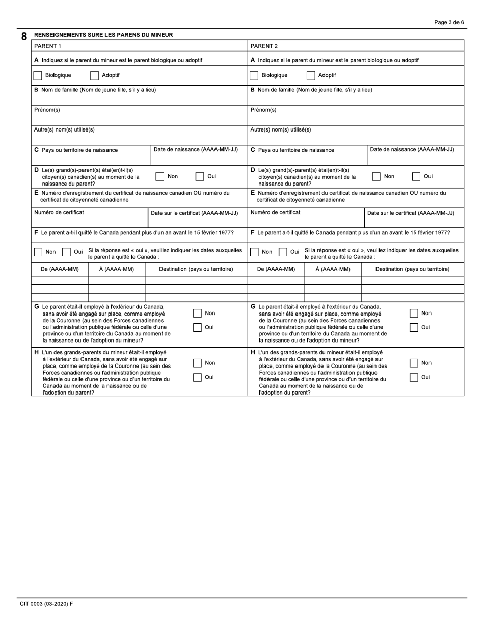 Forme CIT0003 Demande De Citoyennete Canadienne - Enfants Mineurs - Canada (French), Page 3