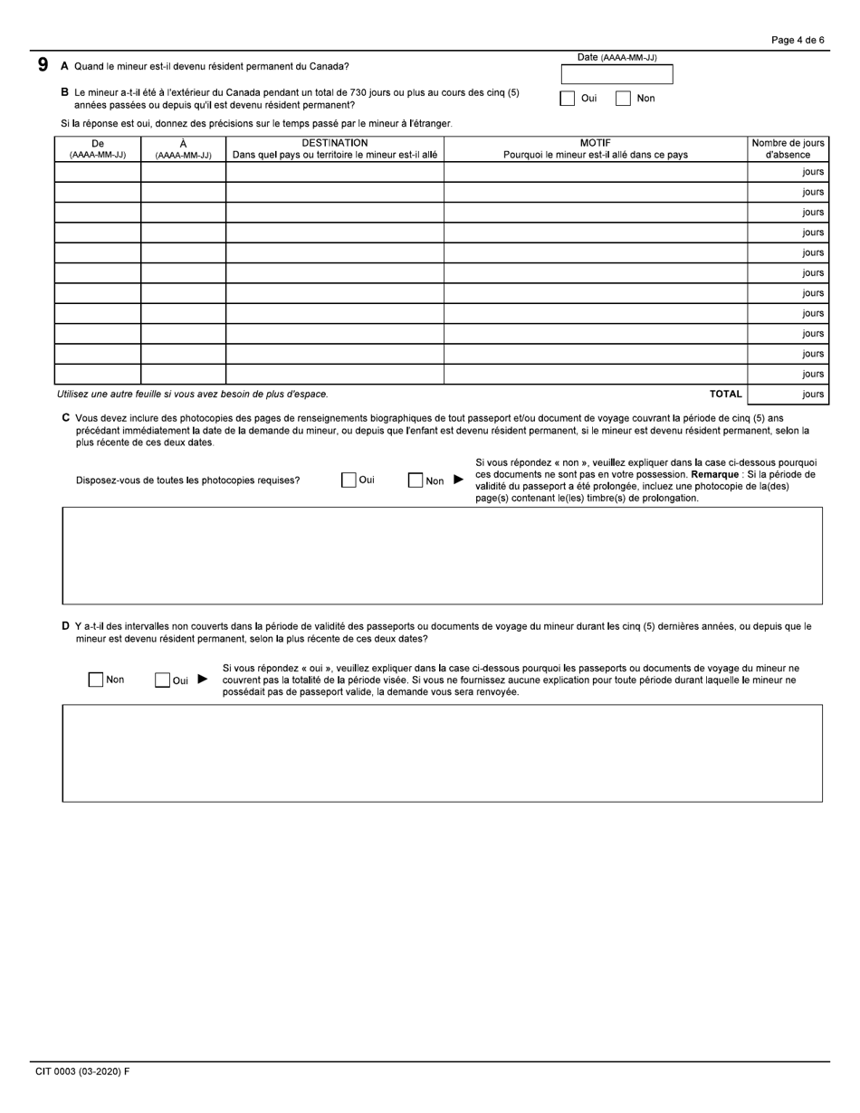 Forme CIT0003 Demande De Citoyennete Canadienne - Enfants Mineurs - Canada (French), Page 4