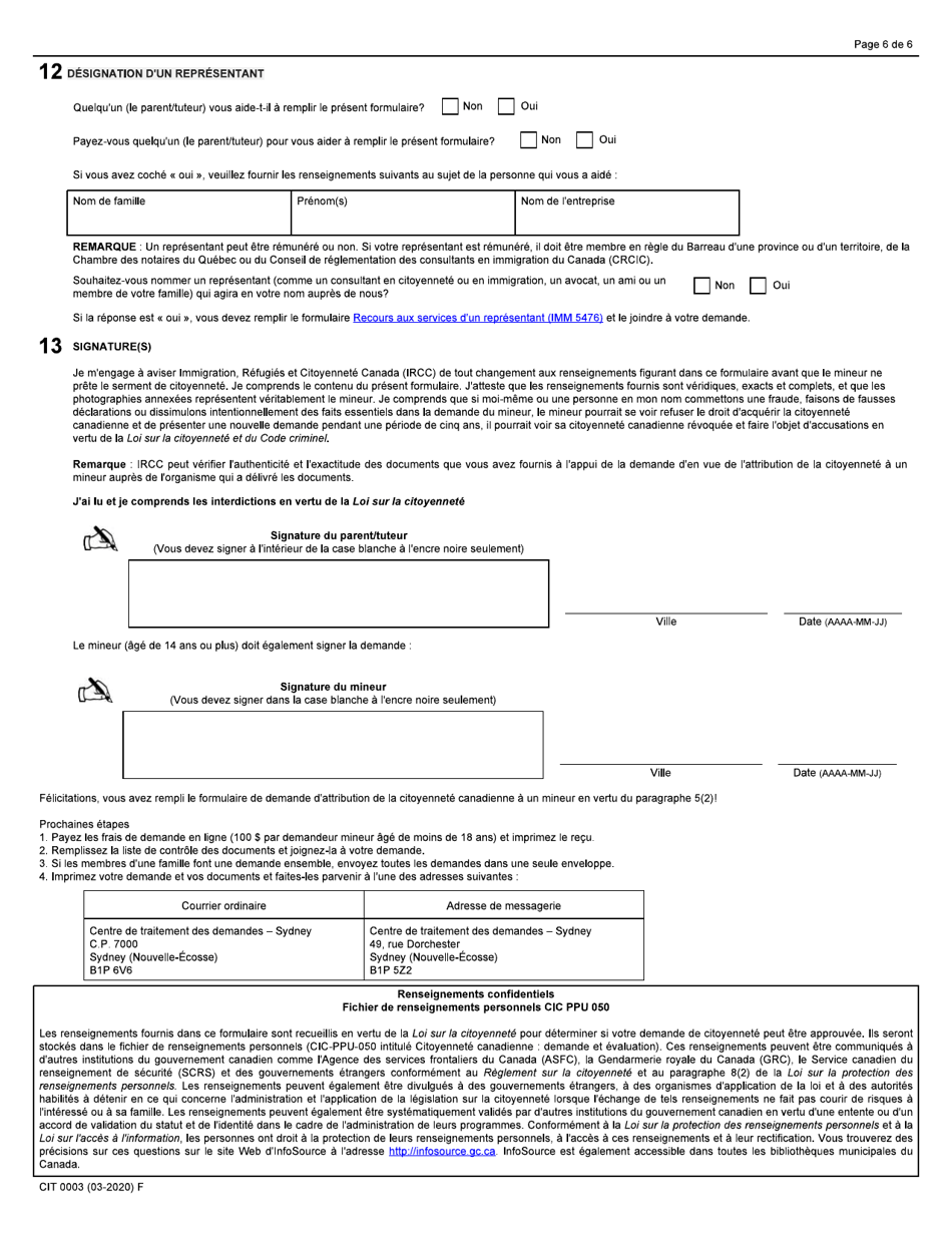Forme CIT0003 Demande De Citoyennete Canadienne - Enfants Mineurs - Canada (French), Page 6