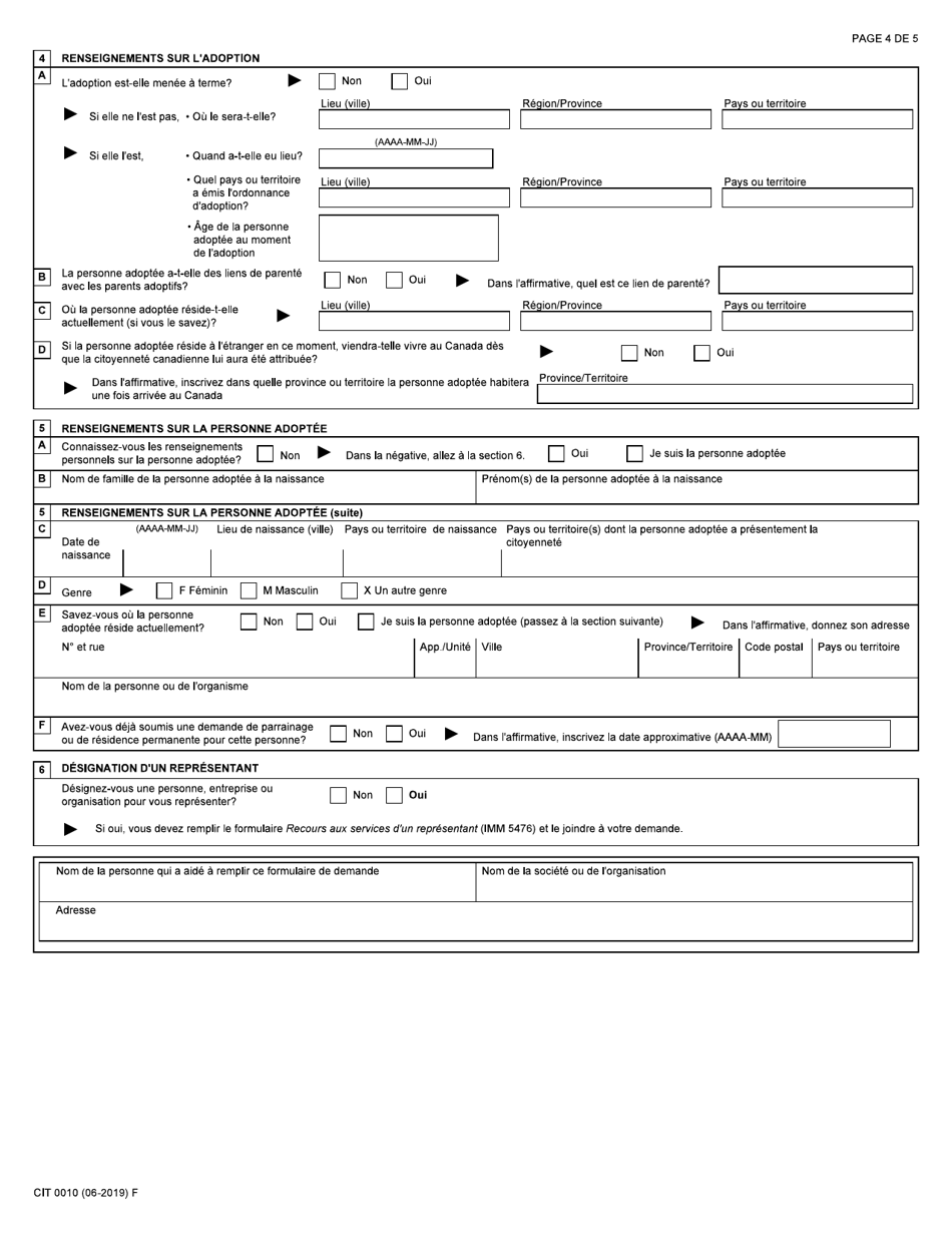 Forme CIT0010 Partie 1 Confirmation De La Citoyennete Canadienne Du Ou DES Parents Adoptifs - Canada (French), Page 4