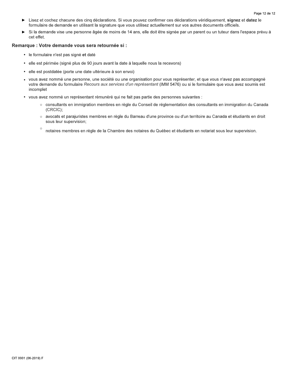 Forme CIT0001 Demande De Certificat De Citoyennete Pour Adultes Et Mineurs (Preuve De Citoyennete) En Vertu De Larticle 3 De La Loi Sur La Citoyennete - Canada (French), Page 12