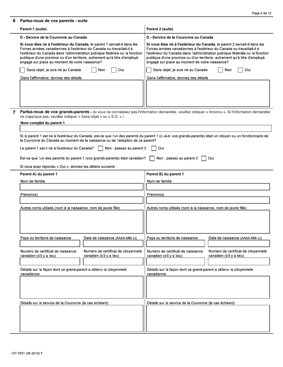 Forme CIT0001 Demande De Certificat De Citoyennete Pour Adultes Et Mineurs (Preuve De Citoyennete) En Vertu De Larticle 3 De La Loi Sur La Citoyennete - Canada (French), Page 4