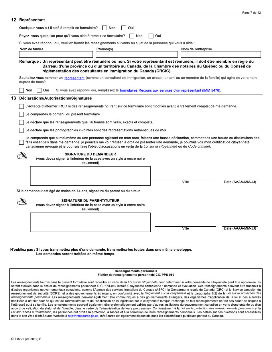 Forme CIT0001 Demande De Certificat De Citoyennete Pour Adultes Et Mineurs (Preuve De Citoyennete) En Vertu De Larticle 3 De La Loi Sur La Citoyennete - Canada (French), Page 7