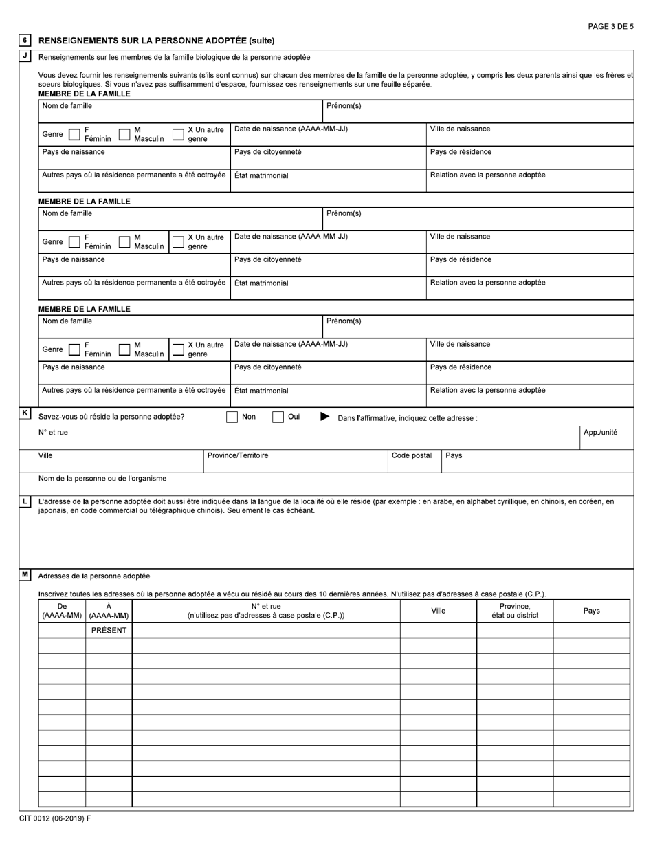 Forme CIT0012 Partie 2 Demande De La Personne Adoptee - Canada (French), Page 3