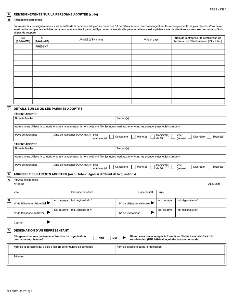 Forme CIT0012 Partie 2 Demande De La Personne Adoptee - Canada (French), Page 4