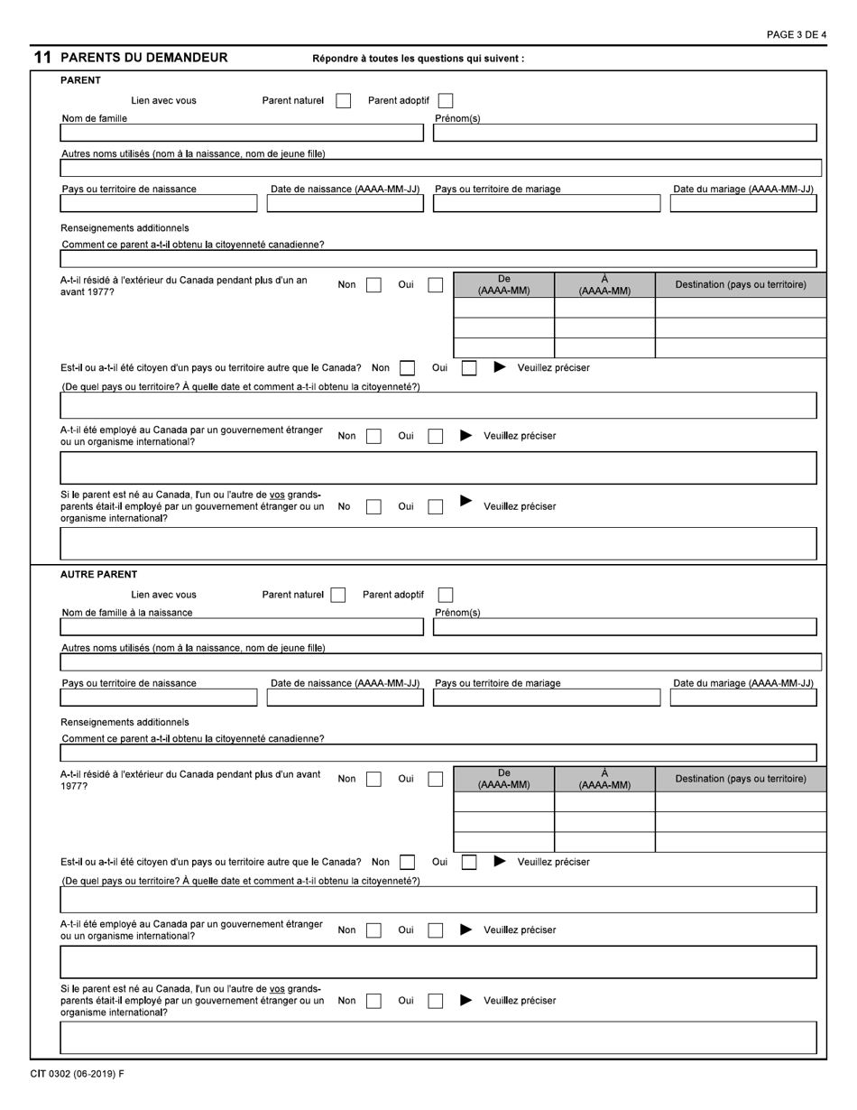 Forme CIT0302 Demande De Repudiation De La Citoyennete Canadienne - En Vertu Du Paragraphe 9(1) - Canada (French), Page 3