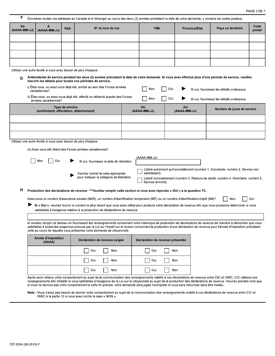 Forme CIT0534 Demande De Reintegration Dans La Citoyennete - Forces Armees Canadiennes - En Vertu Du Paragraphe 11(1) - Canada (French), Page 3
