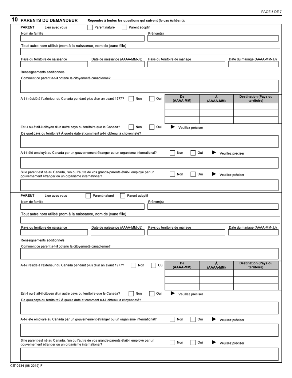 Forme CIT0534 Demande De Reintegration Dans La Citoyennete - Forces Armees Canadiennes - En Vertu Du Paragraphe 11(1) - Canada (French), Page 5