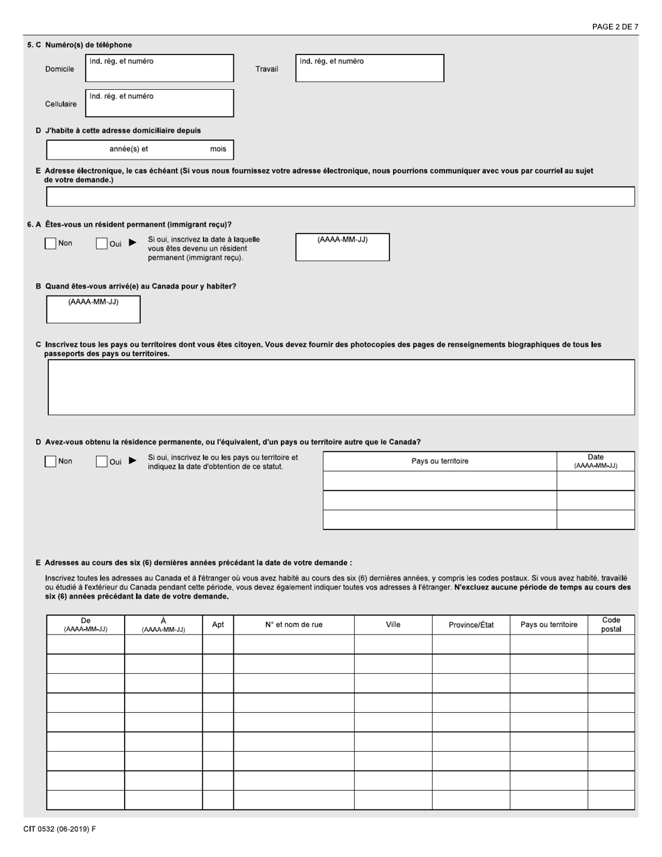 Forme CIT0532 Demande De Citoyennete Canadienne - Adultes - Forces Armees Canadiennes - En Vertu Du Paragraphe 5(1.2) Ou 5(1.3) - Canada (French), Page 2
