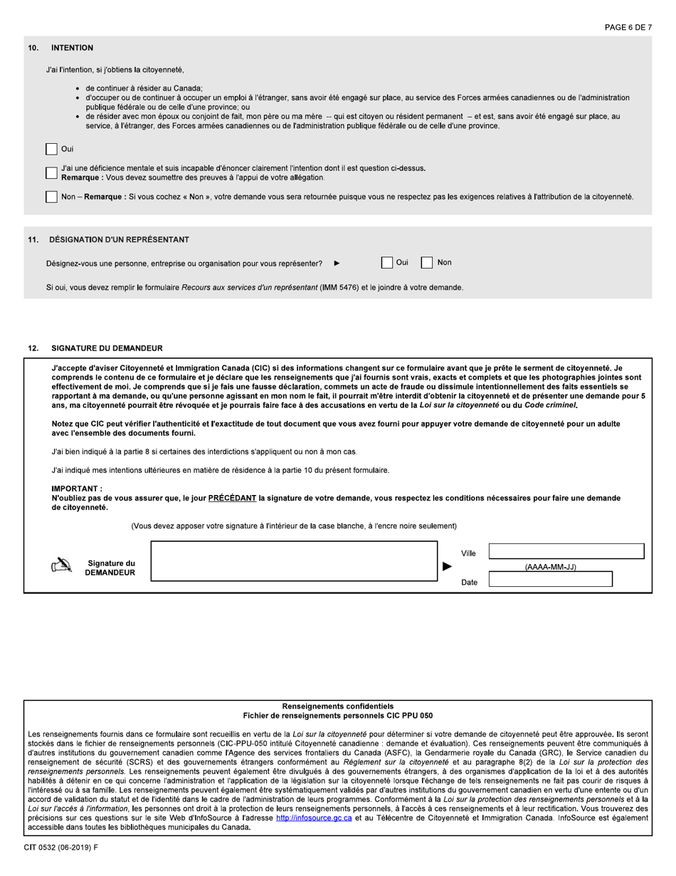 Forme CIT0532 Demande De Citoyennete Canadienne - Adultes - Forces Armees Canadiennes - En Vertu Du Paragraphe 5(1.2) Ou 5(1.3) - Canada (French), Page 6