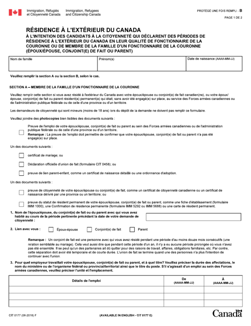 Forme CIT0177 Residence a L'exterieur Du Canada - Canada (French)