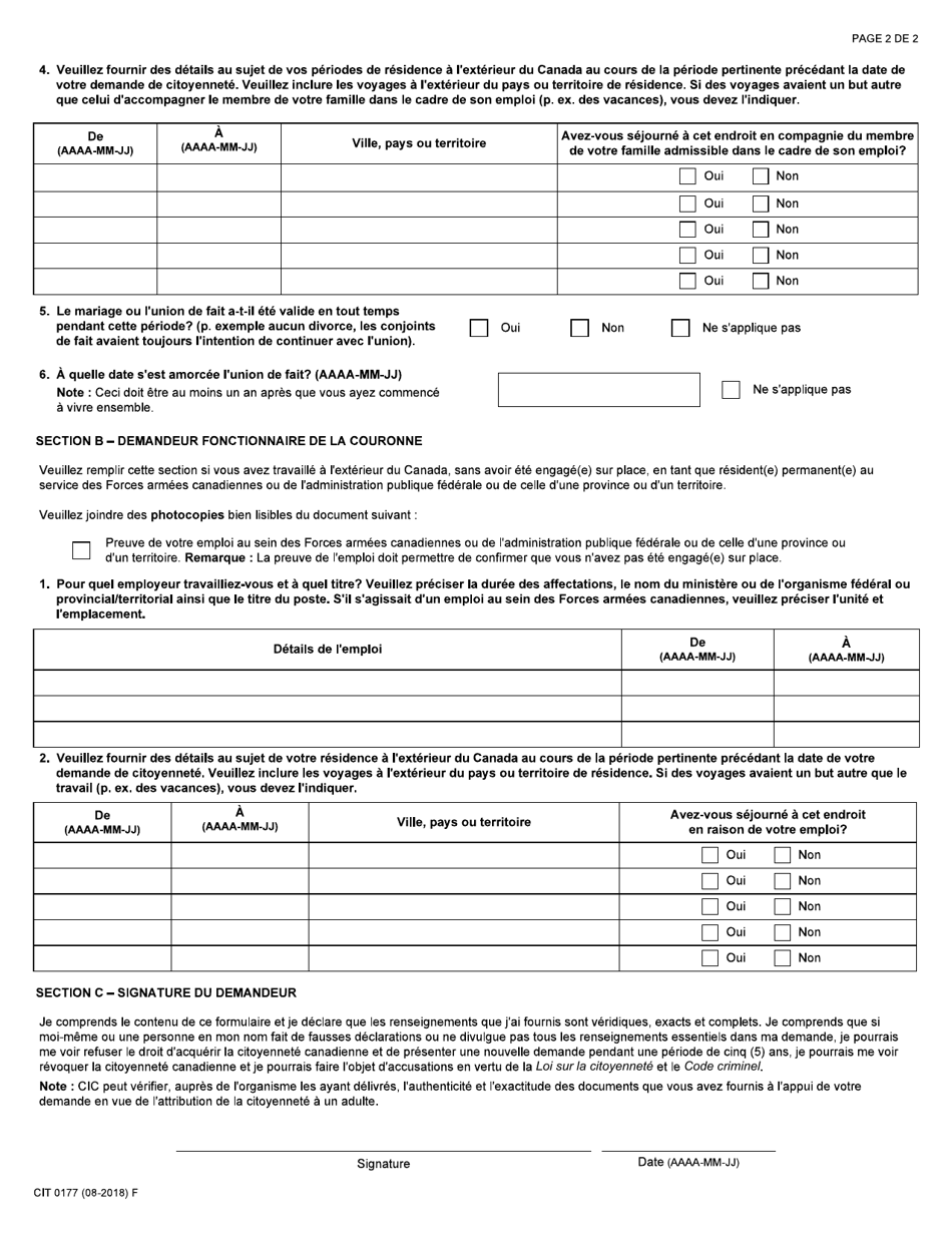Forme CIT0177 Residence a Lexterieur Du Canada - Canada (French), Page 2