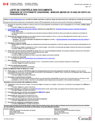 Document preview: Forme CIT0560 Liste De Controle DES Documents - Demande De Citoyennete Canadienne - Enfants Mineurs (Moins De 18 Ans) En Vertu Du Paragraphe 5(1) - Canada (French)
