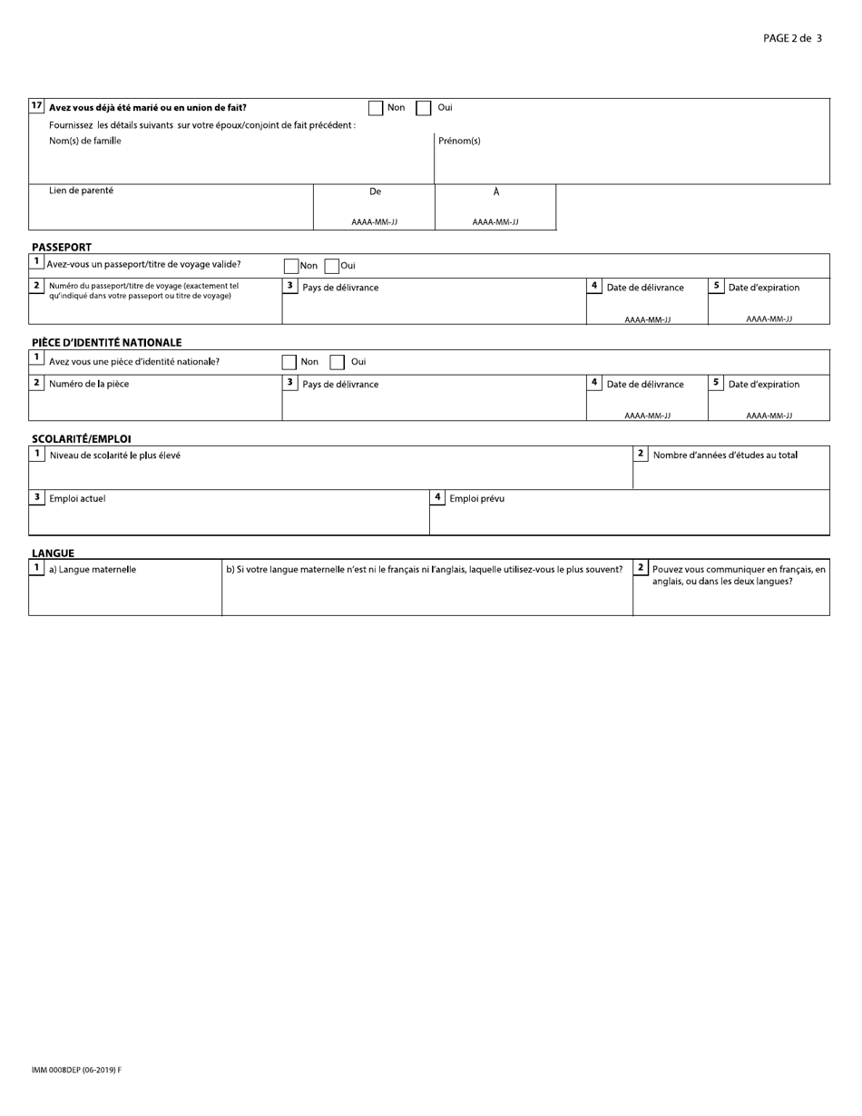 Forme IMM0008DEP Personnes a Charge Additionnelles / Declaration - Canada (French), Page 2