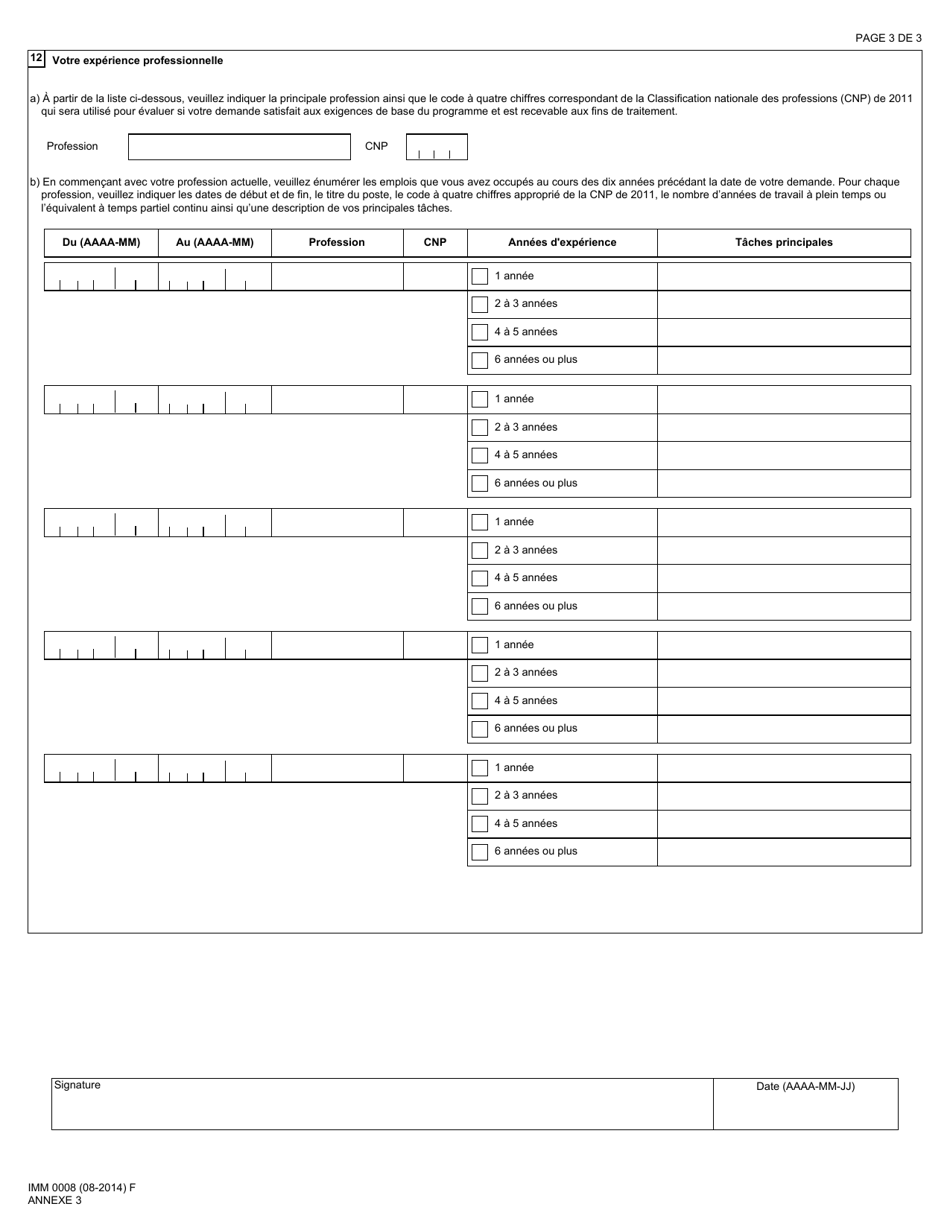 Forme IMM0008 Agenda 3 Immigration Economique - Travailleurs Qualifies - Federal - Canada (French), Page 3