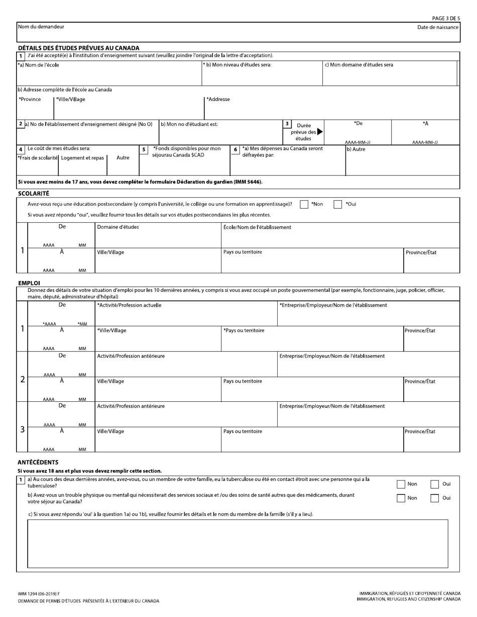 Forme IMM1294 - Fill Out, Sign Online And Download Fillable PDF, Canada ...