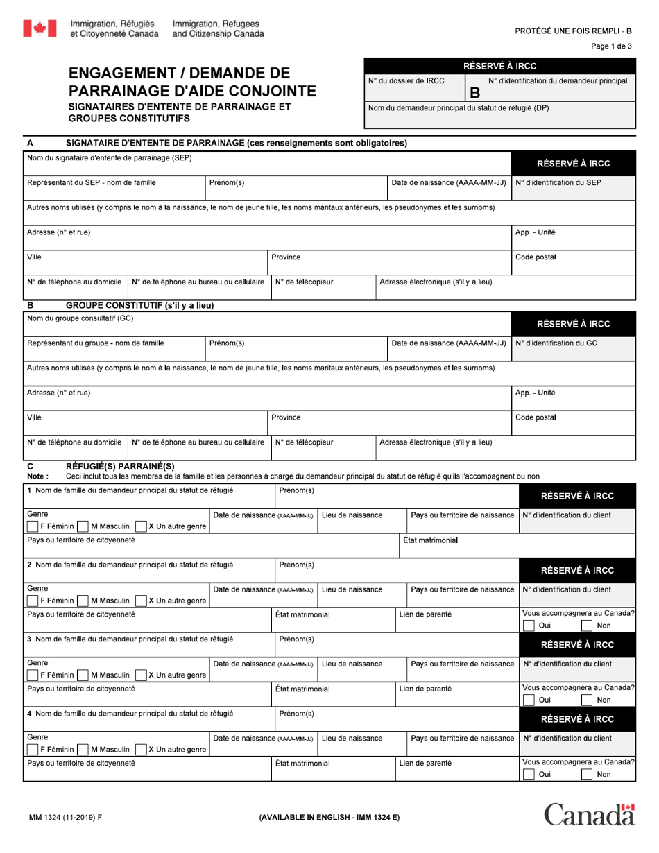 Forme Imm1324 Download Fillable Pdf Or Fill Online Engagement Demande De Parrainage D Aide Conjointe Signataires D Entente De Parrainage Et Groupes Constitutifs Canada French Templateroller