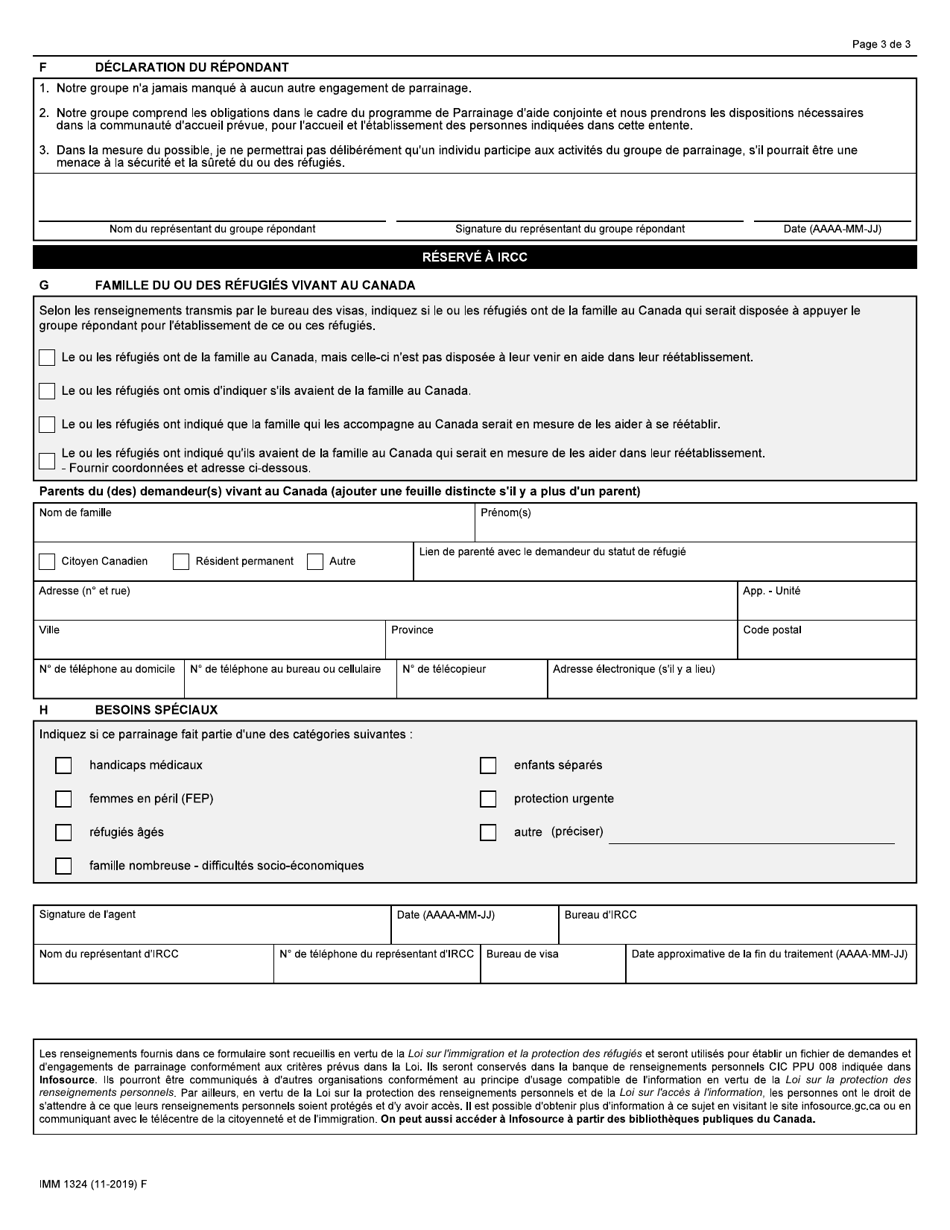Forme IMM1324 Engagement / Demande De Parrainage Daide Conjointe Signataires Dentente De Parrainage Et Groupes Constitutifs - Canada (French), Page 3