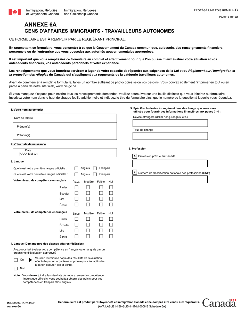 Forme IMM0008 Agenda 6A Gens Daffaires  Travailleurs Autonomes - Canada (French), Page 1