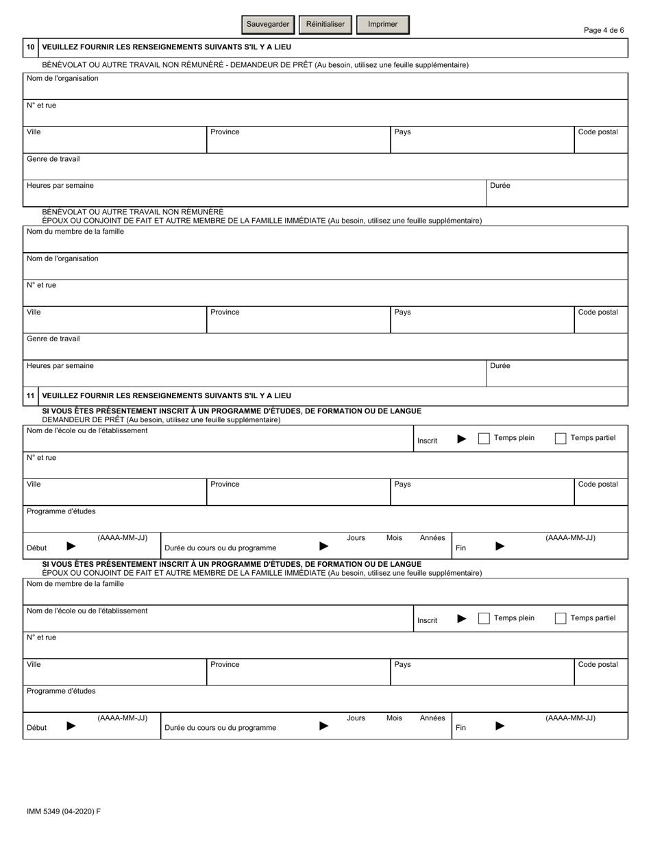 Forme IMM5349 Demande De Pret Frais Relatifs Au Droit De Residence Permanente - Canada (French), Page 4