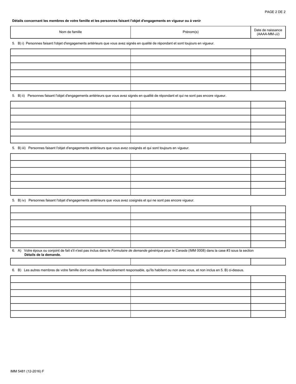 Forme IMM5481 Evaluation Du Parrainage - Canada (French), Page 2