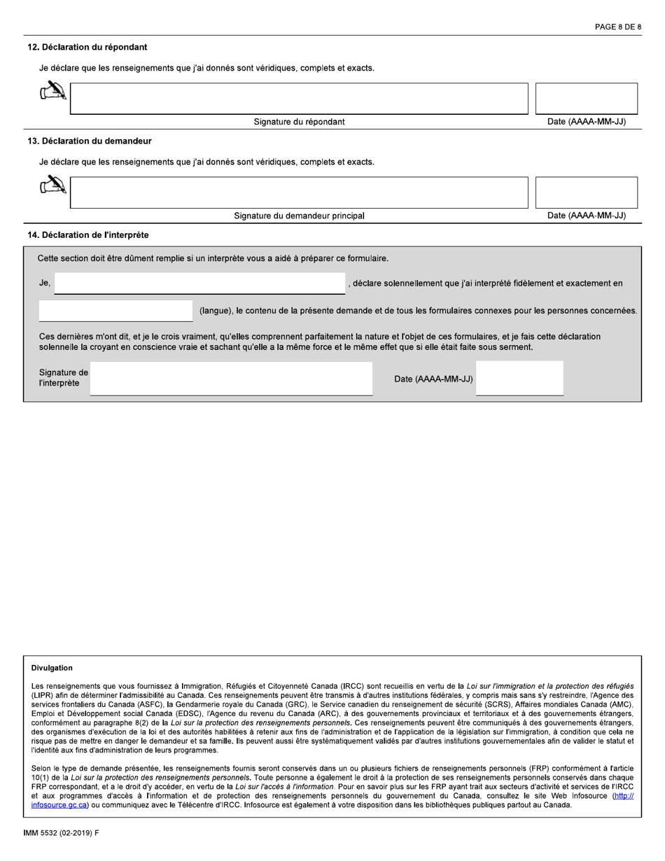 Forme IMM5532 Renseignements Sur La Relation Et Evaluation Du Parrainage - Canada (French), Page 8