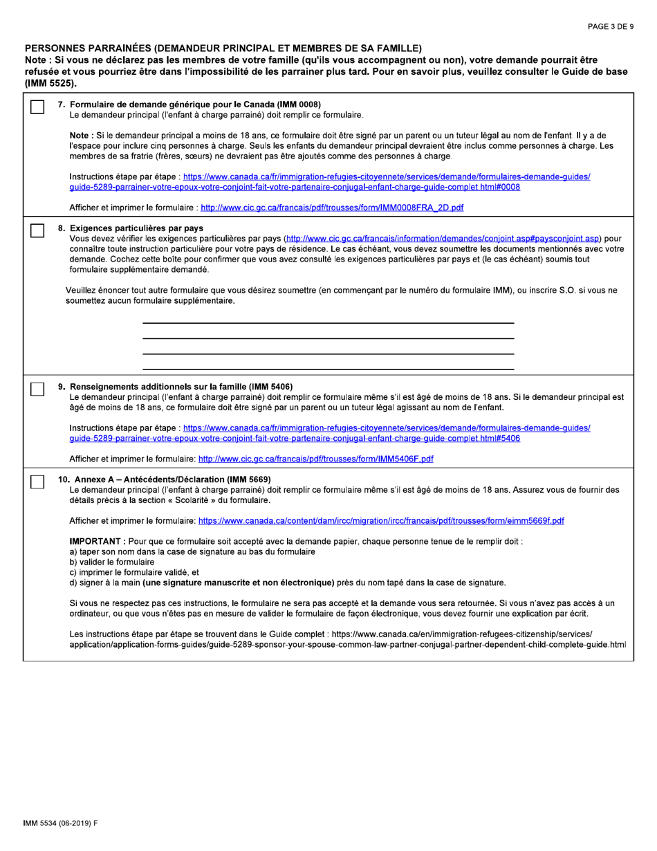 Forme IMM5534 Liste De Verification DES Documents - Enfant a Charge - Canada (French), Page 3