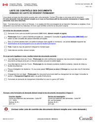 Document preview: Forme IMM5644 Liste De Controle DES Documents Demande D'une Carte De Resident Permanent - Canada (French)