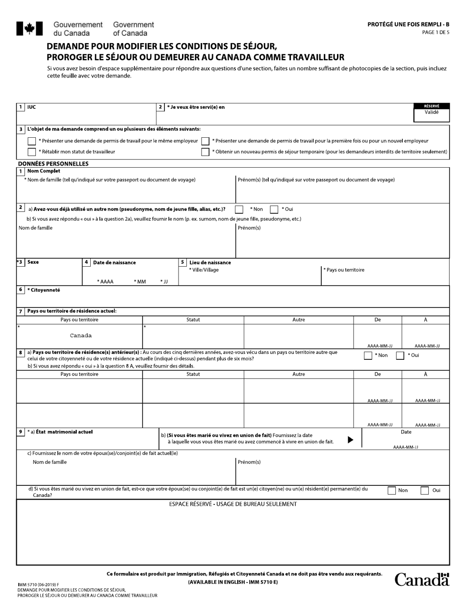 Forme IMM5710 Download Fillable PDF or Fill Online Demande Pour Modifier Le...