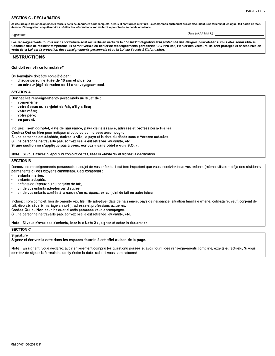 Forme IMM5707 Renseignements Sur La Famille - Canada (French), Page 2
