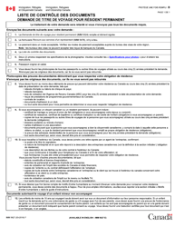 Document preview: Forme IMM5627 Liste De Controle DES Documents - Demande De Titre De Voyage Pour Resident Permanent - Canada (French)
