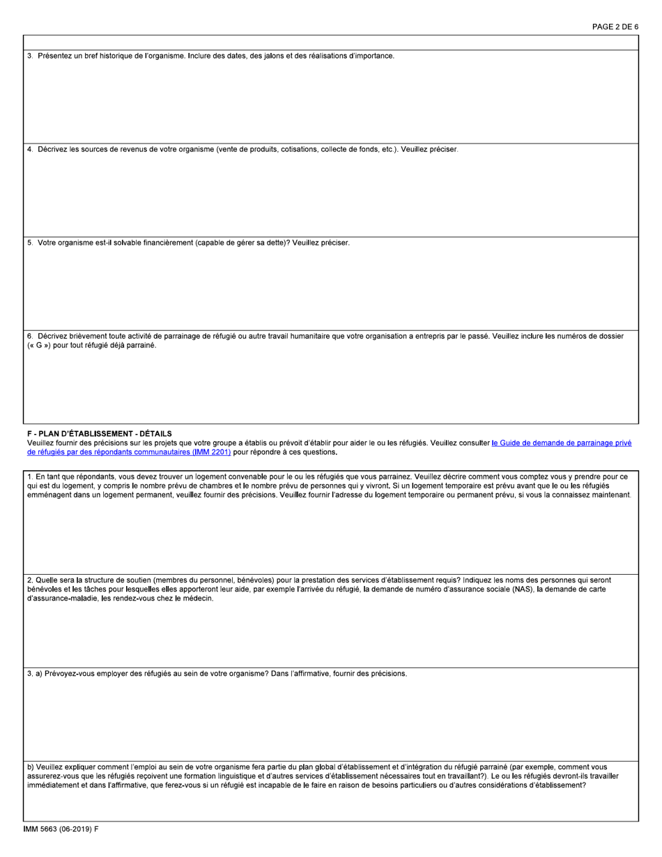 Forme IMM5663 Engagement De Parrainage Et Plan Detablissement - Repondants Communautaires (RC) - Canada (French), Page 2