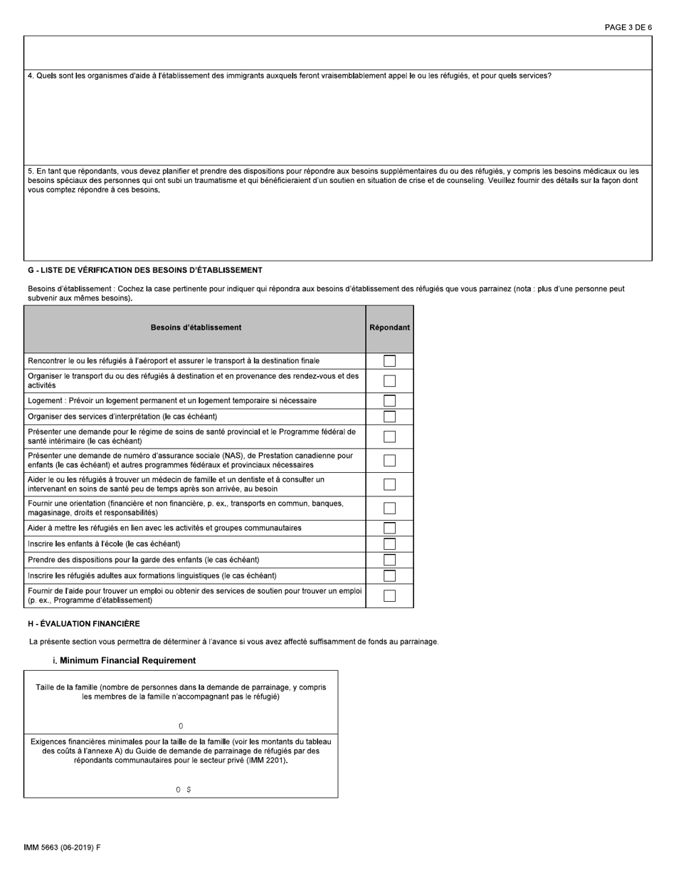 Forme IMM5663 Engagement De Parrainage Et Plan Detablissement - Repondants Communautaires (RC) - Canada (French), Page 3
