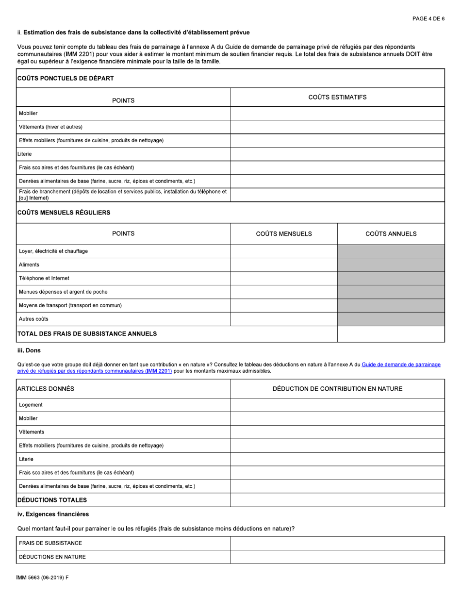 Forme IMM5663 Engagement De Parrainage Et Plan Detablissement - Repondants Communautaires (RC) - Canada (French), Page 4
