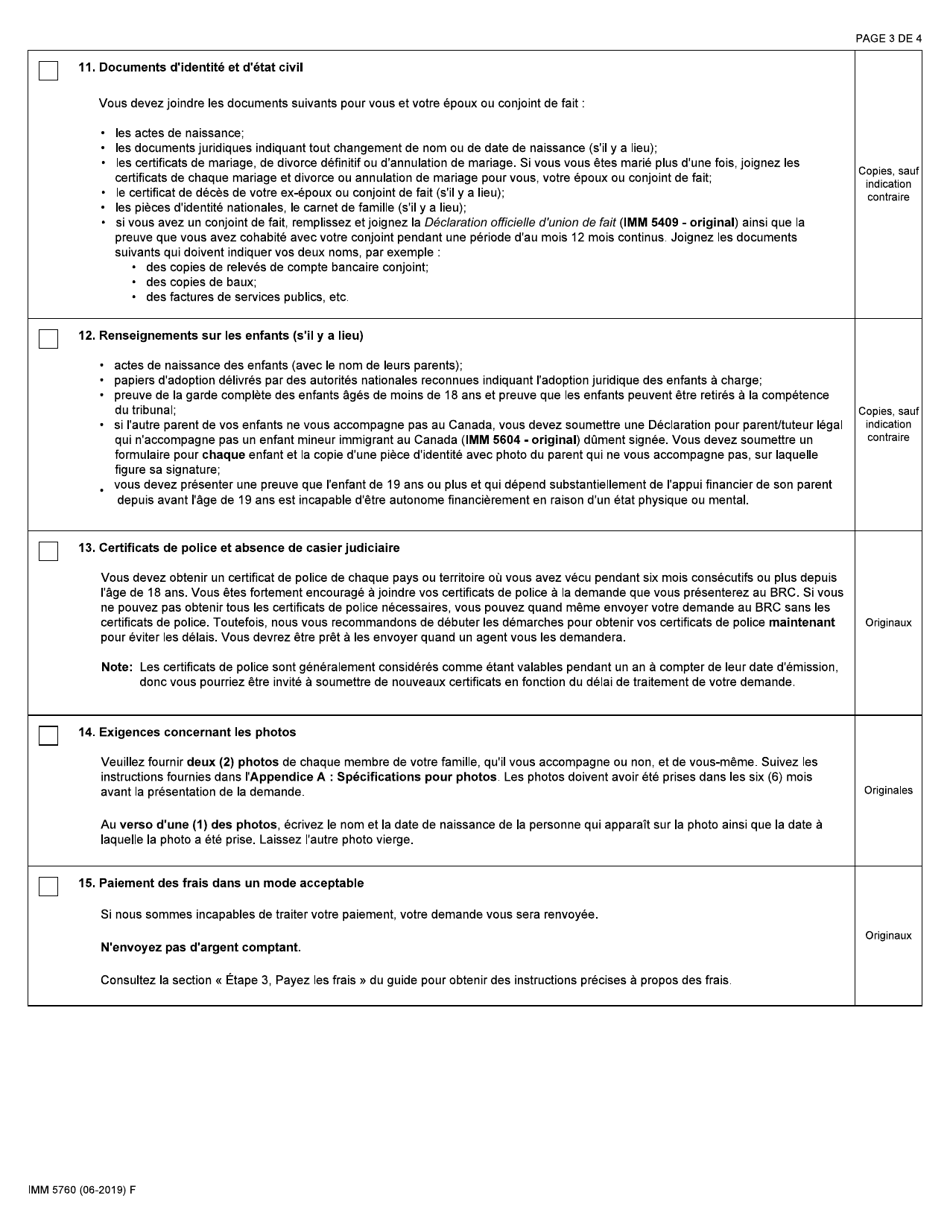 Forme IMM5760 Liste De Controle DES Documents - Residence Permanente - Categorie demaragge Dentreprise - Canada (French), Page 3
