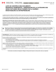 Forme IMM5722 Liste De Controle DES Documents Residence Permanente - Demandeurs De La Categorie DES Gens D&#039;affaires Selectionnes Par Le Quebec: Investisseurs Ou Entrepreneurs - Canada (French)