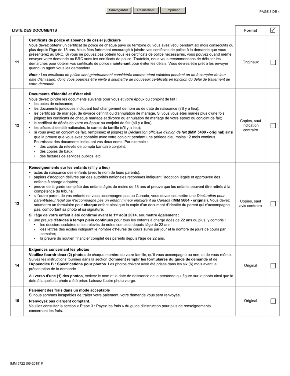 Forme IMM5722 Liste De Controle DES Documents Residence Permanente - Demandeurs De La Categorie DES Gens Daffaires Selectionnes Par Le Quebec: Investisseurs Ou Entrepreneurs - Canada (French), Page 3