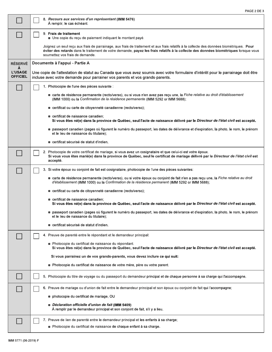 Forme IMM5771 Liste De Controle DES Documents - Repondant Pour Parents Et Grands-Parents - Canada (French), Page 2