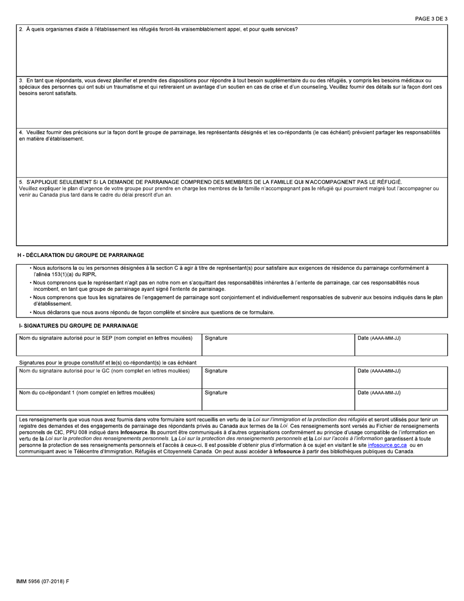 Forme IMM5956 Designation De Representants Dans Une Collectivite Detablissement Prevue - Canada (French), Page 3