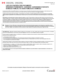Forme IMM5981 List De Controle DES Documents Residence Permanente - Gardiens / Gardiennes D&#039;enfants En Milieu Familial Ou Aides Familiaux a Domicile - Canada (French)